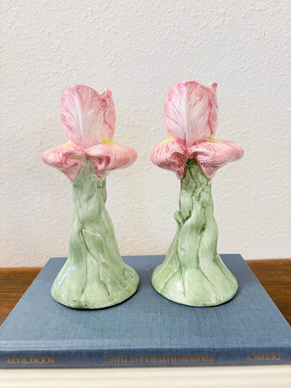 Handcrafted Pink Flower Ceramic Candle Holders - Set of 2
